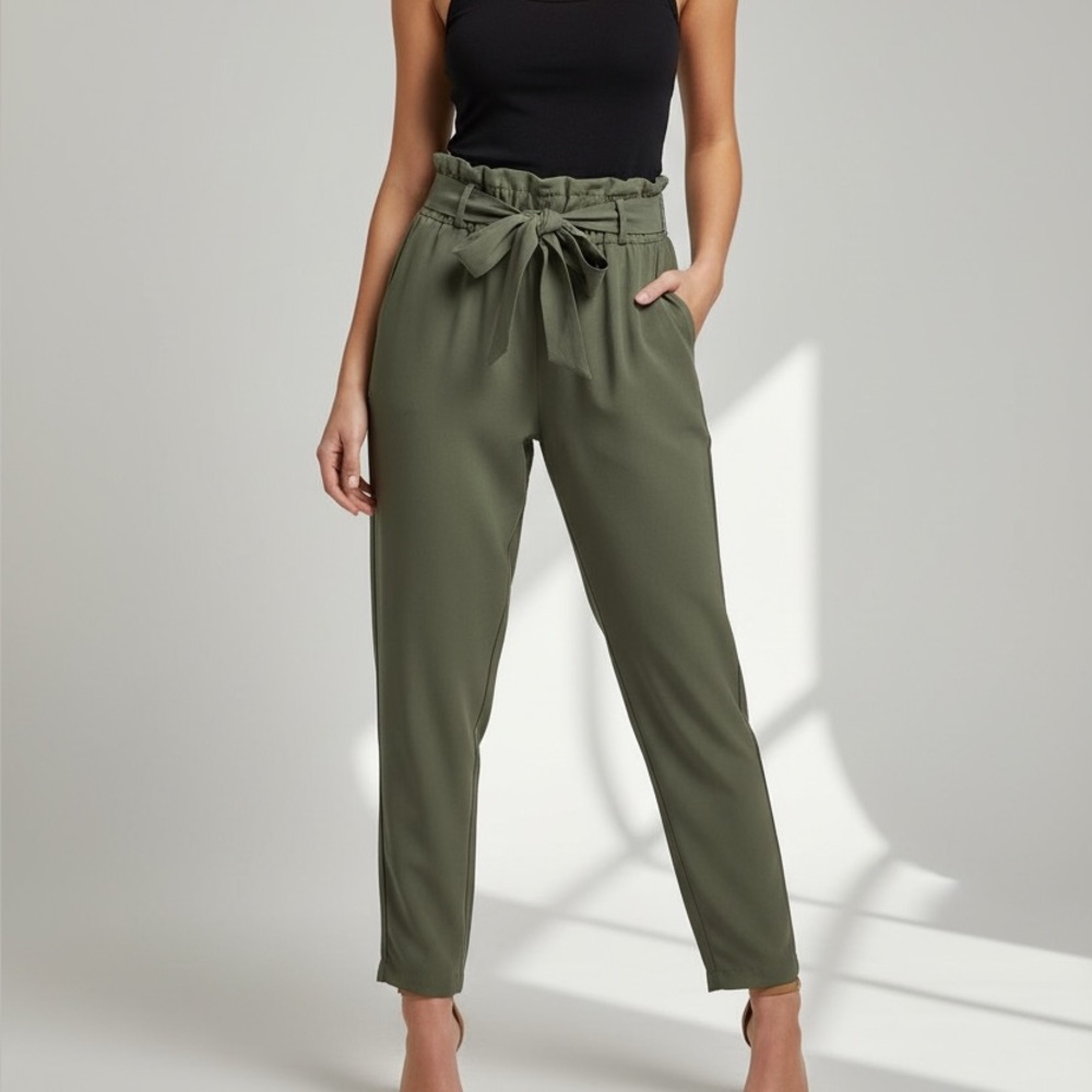IRO high waist paper bag pants olive green Size 40 EU. Size 12 US